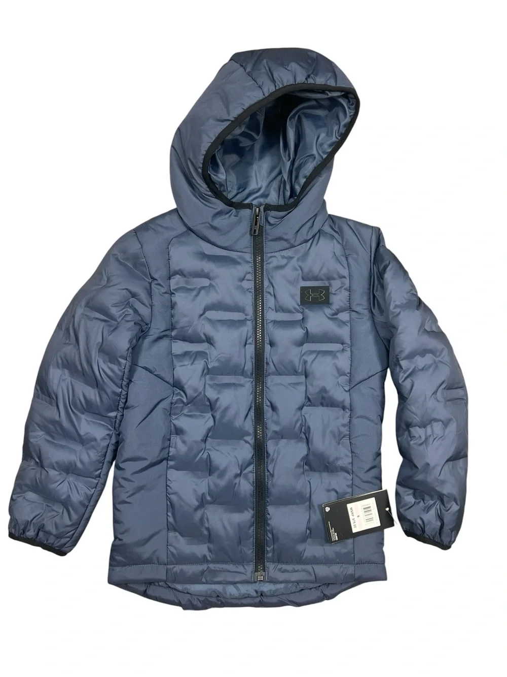 Under Armour UA Puffer Coat Boys 6 blue Winter Jacket quilted full zip hood NWT